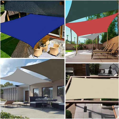 Miniatura 2 de Toldo tipo vela rectangular de 10 x 15 pies, toldo para exteriores, cubierta de bloqueo UV, borde curvado con anillos en D, tela permeable