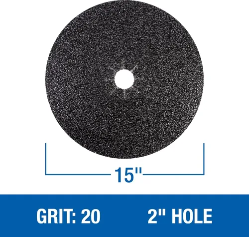 Miniatura 2 de Mercer Industries 425020 Disco de lijado de carburo de silicio para pisos, respaldo de tela, 15" x agujero de 2", grano 20X, paquete de 20