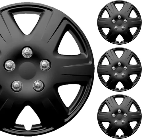 PACRIM Juego de tapacubos universal de 15 pulgadas, color negro brillante, juego de 4 unidades, ajuste universal para llantas de base de 15 pulgadas