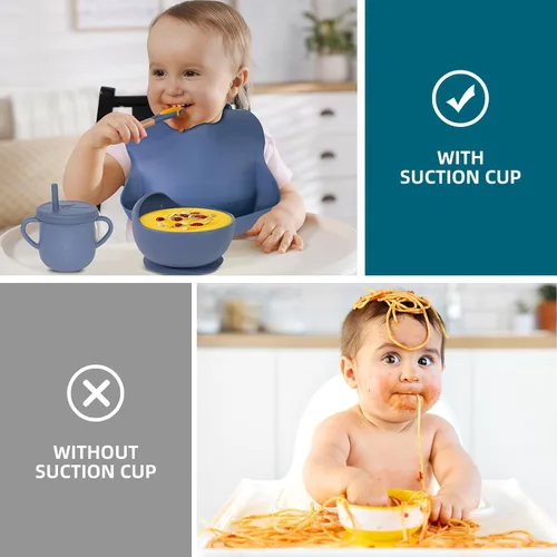 Miniatura 4 de Juego de Alimentación para Bebés 100% Silicona, Platos para Bebés sin BPA con Tazón con Ventosa, Plato Dividido, Juego de Platos de Autoalimentación
