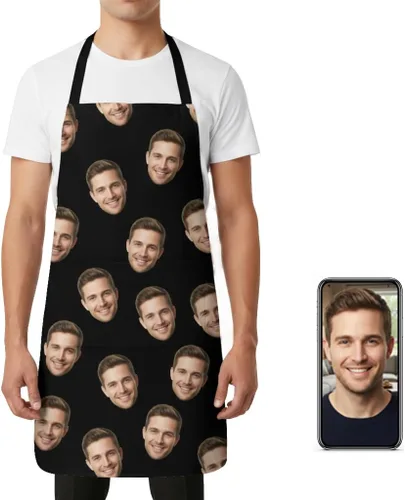 Miniatura 8 de Delantal personalizado, delantal con foto personalizada para hombres y mujeres, con 2 bolsillos, regalo personalizado de cumpleaños o Navidad
