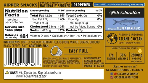 Miniatura 2 de Season Peppered Kipper Snacks – Filetes de arenque deshuesados, ahumados naturalmente, capturados en la naturaleza, aperitivos keto, sin OMG
