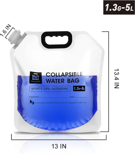 Miniatura 2 de 24/7 BAGS Paquete de 4 bolsas plegables para contenedores de agua de 1.3 galones/5 litros, resistente con asas de transporte, caminatas, viajes