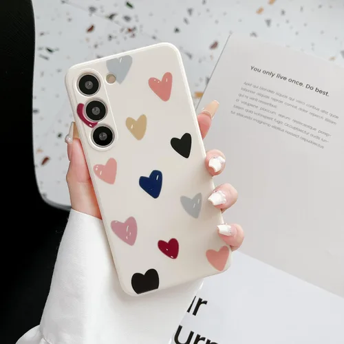 Miniatura 5 de Funda de teléfono con forma de corazón para Samsung Galaxy S25, linda funda de silicona femenina de silicona flexible con corazones kwaii, fundas