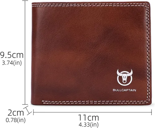 Miniatura 2 de LUKZIJAES Billetera de cuero genuino para hombre, con bloqueo RFID, delgada, plegable, bolsillo frontal, #3-Café, Vintage