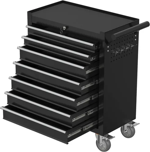 Miniatura 14 de Caja de herramientas con ruedas de 5 cajones, armario de almacenamiento de herramientas de metal con cerradura y llaves y giratorio, caja de Naranja