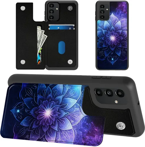 Miniatura 11 de Funda tipo cartera para Samsung Galaxy A14 5G con tarjetero y bloqueo RFID, piel sintética suave, función atril, cierre magnético, funda delgada