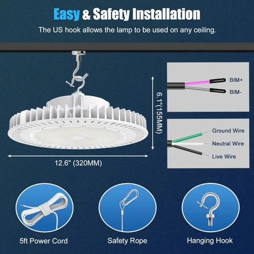Miniatura 8 de Luz LED de alta bahía de 240W, AC100-277V 33,600LM 0-10V regulable (equivalente a 1200W HID/HPS) UL listado IP65 impermeable 5000K UFO LED luces