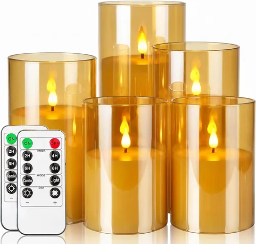 Miniatura 9 de NICEME Velas parpadeantes sin llama gris, velas LED acrílicas que funcionan con pilas, con control remoto y temporizador, velas sin llama