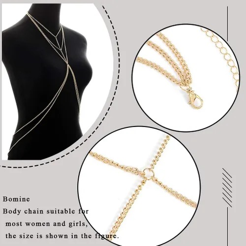 Miniatura 3 de Bounzhi Arnés de cadena para el cuerpo, sexy, plateado, collar de joyería para el cuerpo, cadenas de bikini para mujeres y niñas (plata)