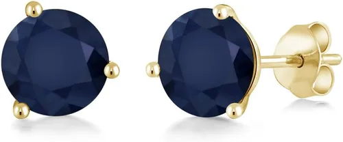 Gem Stone King Aretes de oro de 14 quilates, 0.236 in, piedra natal redonda, Martini, 3 puntas, aretes de oro para mujer