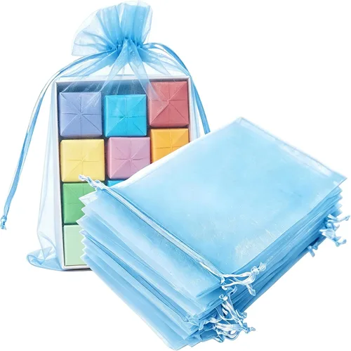 Miniatura 22 de Paquetes de 100 bolsas de organza de 4 x 6 pulgadas, color azul bebé para baby shower, Navidad, recuerdos de fiesta, cumpleaños, boda, despedida