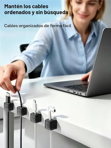 Miniatura 2 de Paquete de 8 Organizadores de Cables con Soporte, Costop Fuerte Adhesivo Magnético para Gestión de Cables de Escritorio, Fácil de Abrir, Organiza