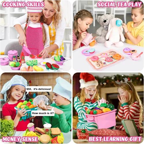 Miniatura 2 de 121 piezas de accesorios de cocina de juguete, juego de cocina para niños, juego de comida de imitación, set de fiesta de té, cocina de juguete