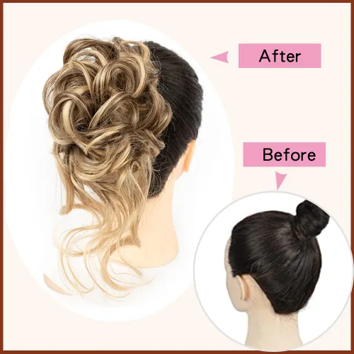 Miniatura 4 de Piezas de cabello con moño desordenado para mujer, piezas de cabello con clip y gancho, extensiones de cabello sintético con chignon súper largas