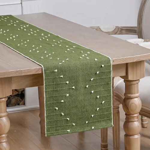 Miniatura 2 de Artoid Mode Camino de mesa tejido de algodón rústico verde militar, decoración de mesa de comedor para decoración de fiesta del hogar, 12 x 36