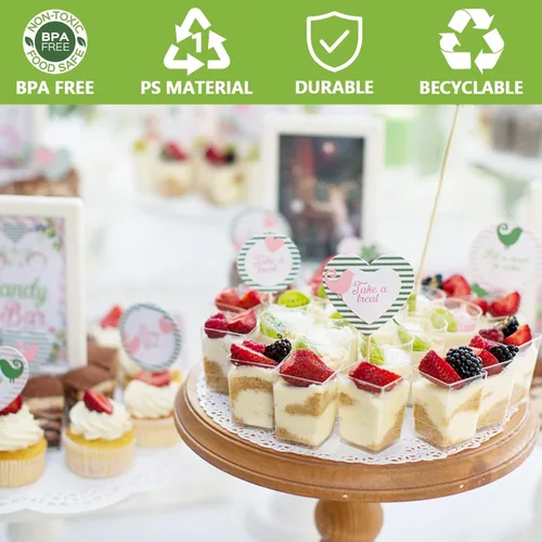 Miniatura 6 de 50 tazas de postre de 5 onzas con tapas y cucharas, tazas cuadradas de plástico para postres de parfait transparente, mini cuencos para degustación
