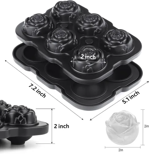 Miniatura 2 de Bandeja para cubitos de hielo, Mikiwon bandejas para cubitos de hielo en forma de rosa de 2 pulgadas con tapas, molde para bolas de hielo de Negro