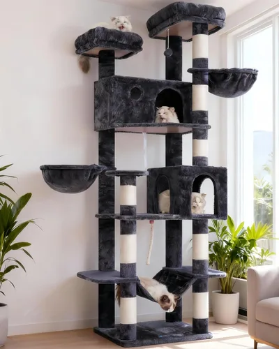 Miniatura 10 de Gitelsnour Árbol para Gatos de Interior Gatos Grandes Adultos, Torre para Gatos de 74" con 3 Plataformas Grandes, 2 Canastas, 2 Condos, Postes Gris