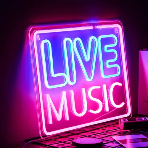 Miniatura 2 de Letrero de neón de música en vivo rosa azul con palabras LED, luces de neón para decoración de pared, luz de neón musical para dormitorio, sala