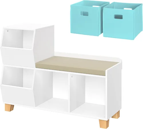 Miniatura 8 de RiverRidge Banco organizador de almacenamiento de juguetes para niños con cubos y cubos de juguetes para sala de juegos, organizador de cubos