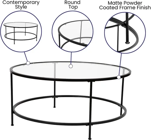 Miniatura 4 de Flash Furniture Astoria Collection - Mesa de centro redonda, moderna mesa de centro de cristal transparente, marco dorado mate
