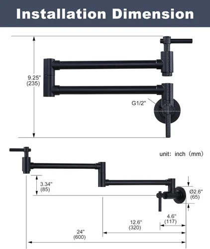 Miniatura 6 de Grifo de llenado de ollas para montaje en pared, grifo de cocina plegable con brazo oscilante de doble junta, grifo de latón elástico de un solo