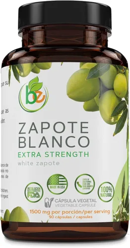 Zapote Blanco (Blanco) 90 cápsulas (1500 mg por porción), reforzado con ajo, bayas de espino, perejil y ginkgo biloba, fórmula herbaria extra