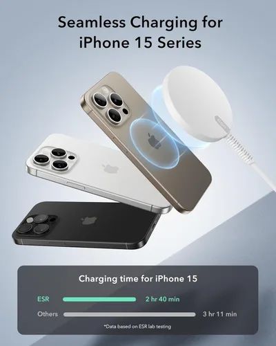 Miniatura 2 de ESR Cargador MagSafe de 15 W, cargador inalámbrico para iPhone Air 17-12, almohadilla de carga magnética Apple para AirPods 4/3/Pro/Pro 2, Galaxy