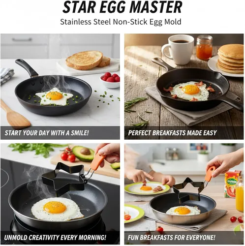 Miniatura 7 de Juego de anillos de huevo para freír huevos y molde de pastel de corazón, anillo de acero inoxidable para sándwiches de desayuno y panqueques