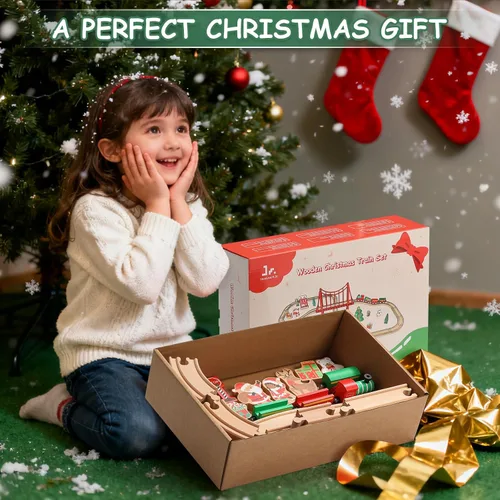 Miniatura 3 de SainSmart Jr. Juego de tren de madera de 50 piezas, tren de juguete con exquisita caja, juego de pista de tren de madera apto para las principales