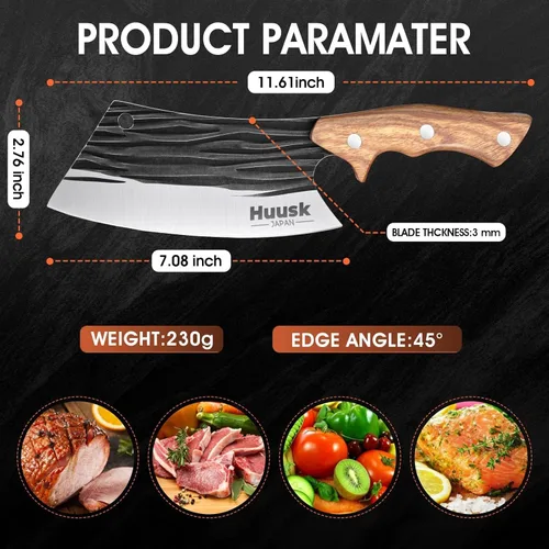 Miniatura 5 de Huusk Cuchillos de carnicero para cortar carne, cuchillo de carnicero forjado a mano, cuchillo de chef de acero de alto carbono, cuchillo