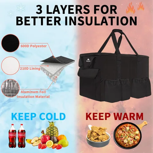 Miniatura 2 de MATEIN Bolsa aislante para entrega de alimentos, bolsa térmica XXXL para alimentos fríos y calientes, resistente al agua, plegable, para transporte