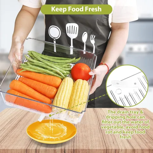Miniatura 5 de Paquete de 10 cubos organizadores de despensa para refrigerador, cubos organizadores apilables para refrigerador con tapas, contenedores de plástico