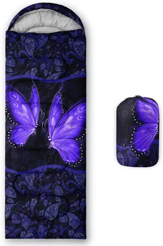 Miniatura 34 de HOSIMA Saco de dormir de mariposa para adultos y niños para campamento, saco de dormir ultraligero gótico negro para clima frío y verano.