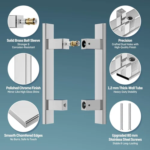Miniatura 2 de Ranbo Manija de puerta rectangular en forma de H de 12 pulgadas, espalda con espalda, 7.874 in (7-7/8 pulgadas) CTC, acero inoxidable 304 de 0.047