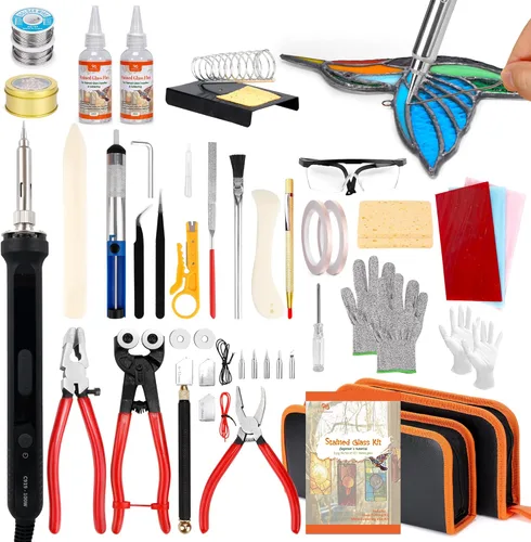 PP OPOUNT Kit de vitrales para principiantes y adultos, kit completo de fabricación de vitrales con soldador ajustable de 100 W, herramientas de