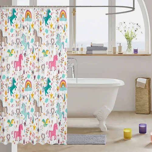 Miniatura 3 de Cortina de ducha de unicornio para niños, cortina de baño de dinosaurio de dibujos animados, conjuntos de accesorios de baño Kawaii de animales