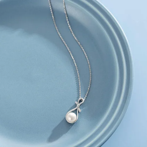 Miniatura 4 de FANCIME Pearl Necklace 9-10mm Genuine Freshwater Pearl in Sterling Silver Infinity Necklaces June Birthstone Pearl Gifts Fine Jewelry for Women