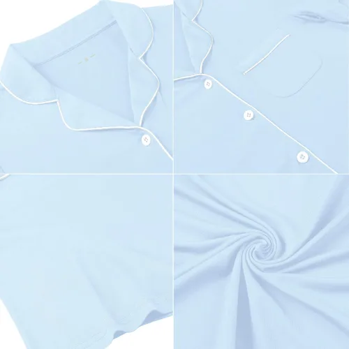 Miniatura 155 de Samring Camisón de pijama para mujer, manga corta/larga, con botones, camisón para dormir, camisón para novio, talla XXL
