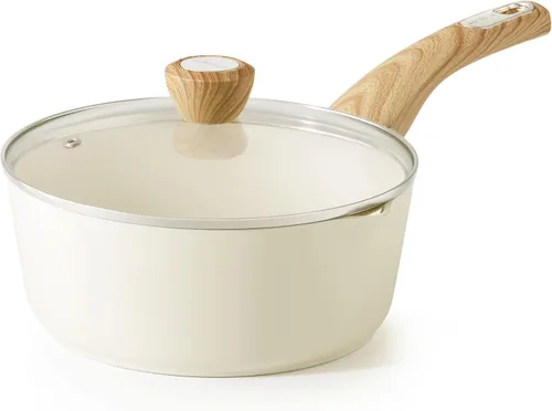 Miniatura 19 de SENSARTE - Cacerola antiadherente de cerámica con tapa, olla pequeña de 2.0 cuartos de galón, olla de cocina blanca con asa que no se calienta, olla