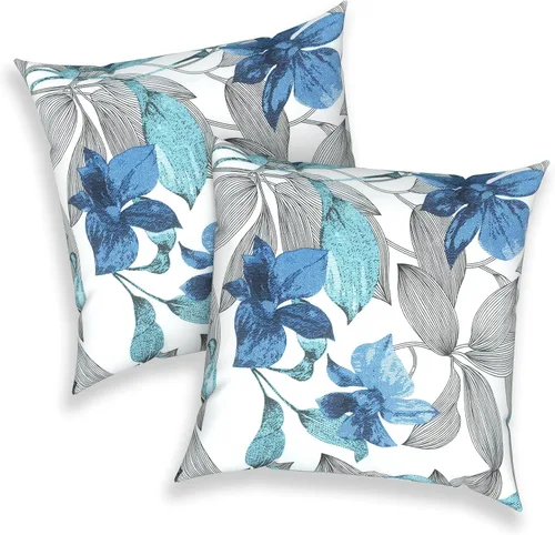Miniatura 719 de Juego de 2 almohadas para exteriores de 16 x 16 pulgadas, repelentes al agua con interiores, para muebles de patio, hogar, jardín, geometría bohemia