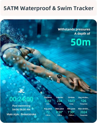 Miniatura 2 de Parsonver Reloj inteligente de natación (respuesta/hacer llamadas), reloj impermeable de 5 ATM para mujer, pantalla HD con más de 100 modos Oro rosa