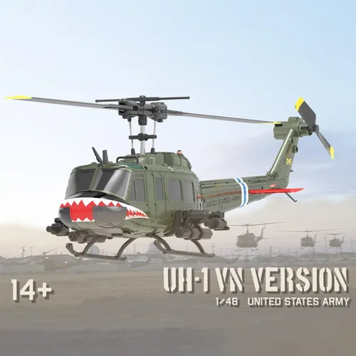 Miniatura 2 de C032 UH-1 Huey Helicóptero RC para adultos, escala 1/48 2.4G 6CH Flybarless Helicóptero militar de control remoto, vuelo de acrobacias 3D y avión RC