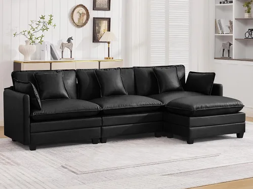 Miniatura 87 de Otomán de Sofá Moderno de Chenille Nube de 35'', Otomán Rectangular para Sofá Seccional Modular, Beige
