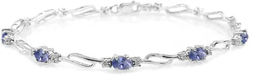 Miniatura 3 de Galaxy Gold GG Pulsera de tenis de oro blanco macizo de 14 quilates con tanzanita y diamantes