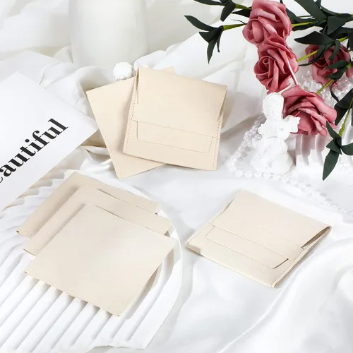 Miniatura 5 de 120 piezas de microfibra bolsa de joyería 3.1x3.1 in bolsa de embalaje regalo de lujo correa fija estilo sobre embalaje con paño de limpieza (beige)