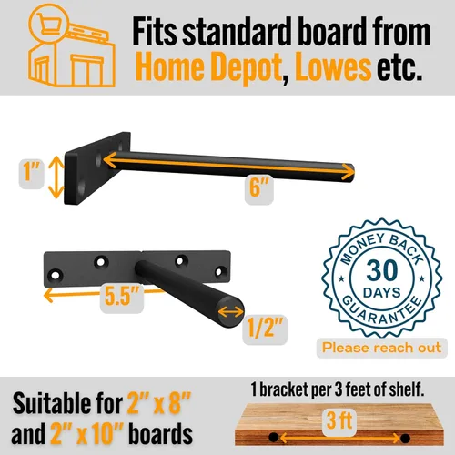 Miniatura 3 de EVALD Soporte de estante flotante resistente Soporte para repisa de chimenea flotante de 6 pulgadas, soportes de estante ocultos y anclajes