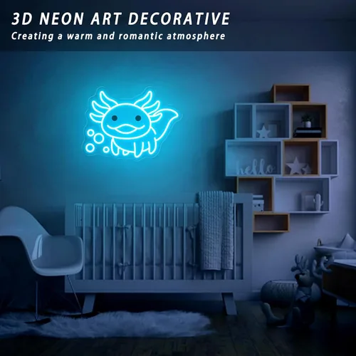 Miniatura 6 de Axolotl - Letrero de neón para regalos de niños y niñas, letrero LED de ajolote azul hielo alimentado por USB, letrero de luz nocturna regulable