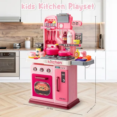 Miniatura 4 de Juego de cocina para niños - 53 piezas: estufa de cocina, fregadero de juego, horno, juguetes de cocina con luces y sonidos realistas, juguetes